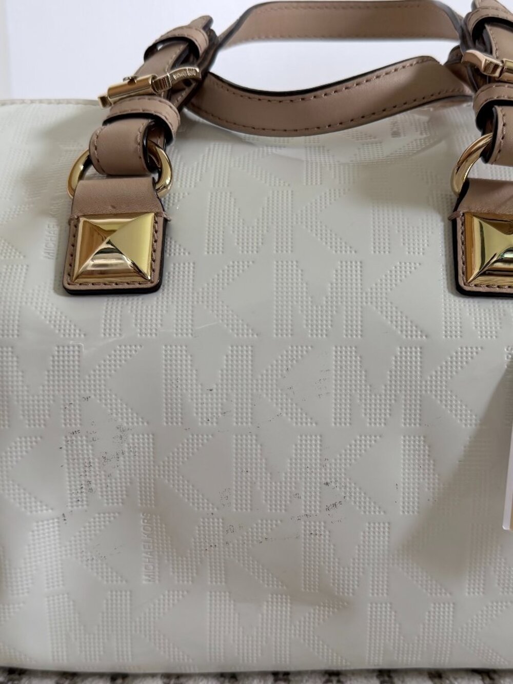 Michael Kors Grayson White & Gold Satchel - Picture 5 of 16